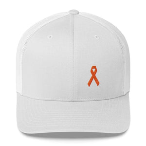 Leukemia Awareness Snapback Trucker Hat with Orange Ribbon - One-size / White - Hats