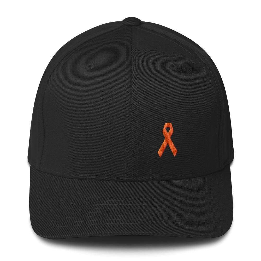 Leukemia Awareness Twill Flexfit Fitted Hat With Orange Ribbon - S/m / Black - Hats