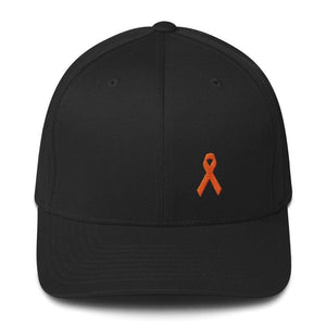 Leukemia Awareness Twill Flexfit Fitted Hat With Orange Ribbon - S/m / Black - Hats