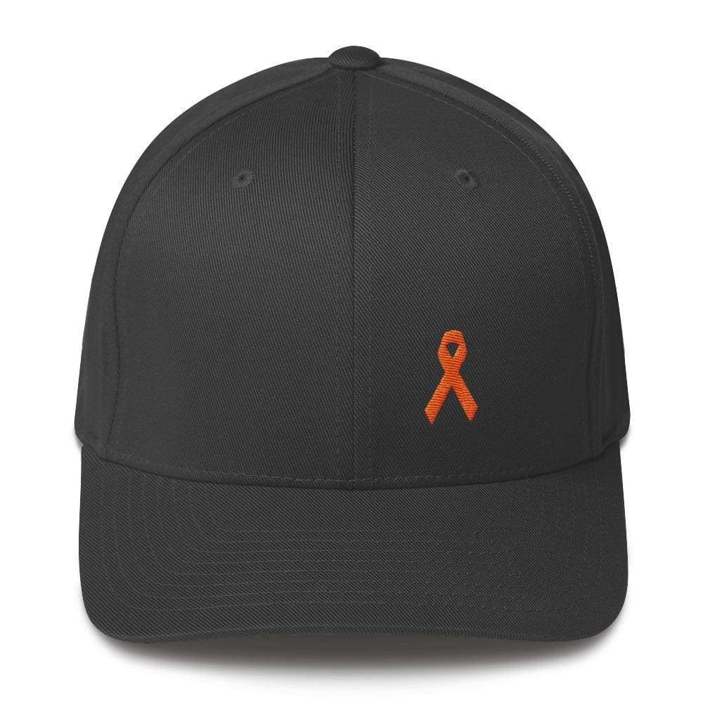 
            
                Load image into Gallery viewer, Leukemia Awareness Twill Flexfit Fitted Hat With Orange Ribbon - S/m / Dark Grey - Hats
            
        