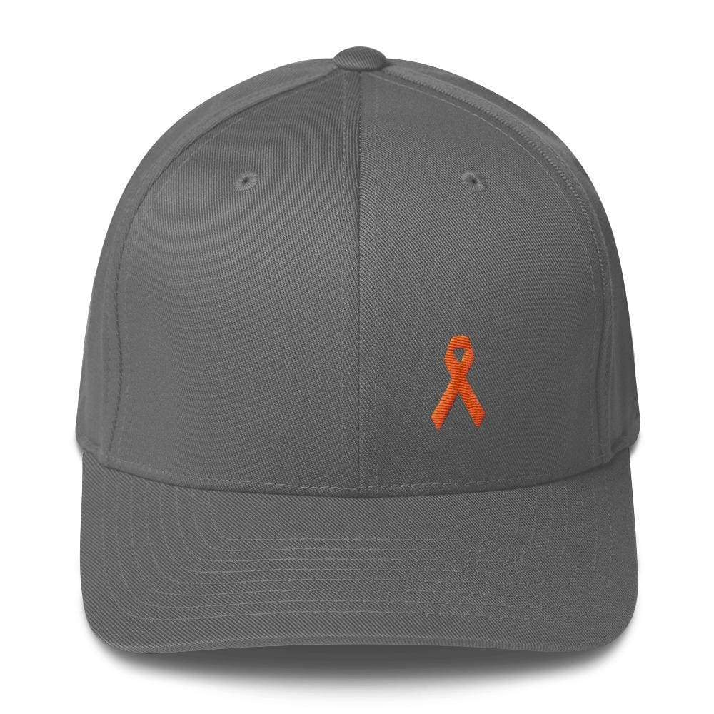 Leukemia Awareness Twill Flexfit Fitted Hat With Orange Ribbon - S/m / Grey - Hats