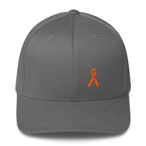 
            
                Load image into Gallery viewer, Leukemia Awareness Twill Flexfit Fitted Hat With Orange Ribbon - S/m / Grey - Hats
            
        