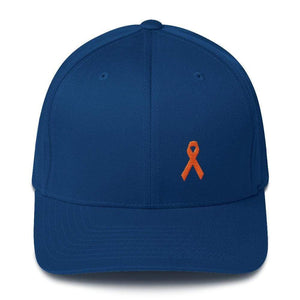 
            
                Load image into Gallery viewer, Leukemia Awareness Twill Flexfit Fitted Hat With Orange Ribbon - S/m / Royal Blue - Hats
            
        