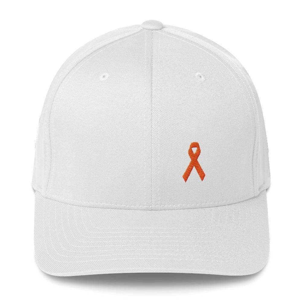Leukemia Awareness Twill Flexfit Fitted Hat With Orange Ribbon - S/m / White - Hats