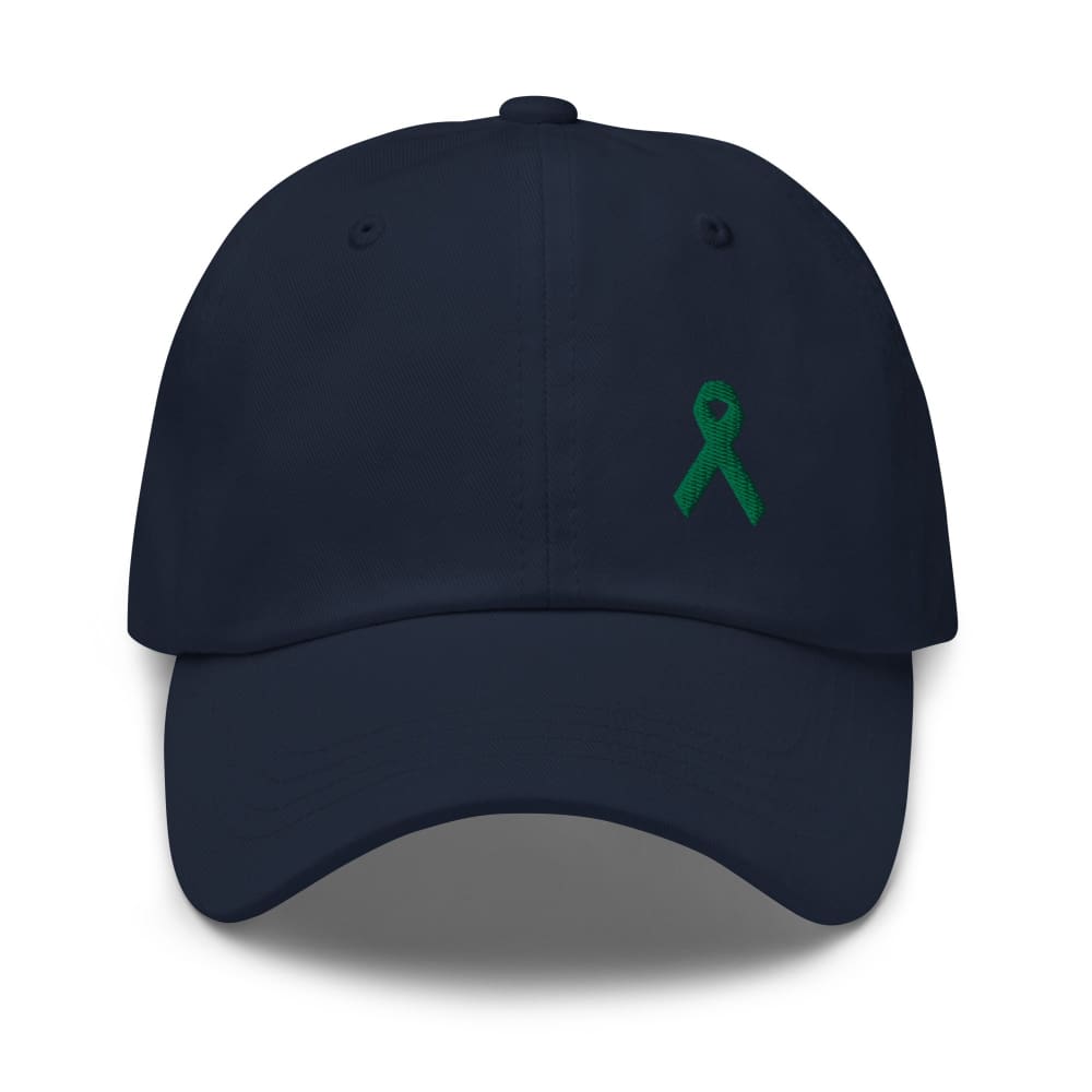 Liver Cancer & Gallbladder Cancer Awareness Dad Hat with Green Ribbon - Navy