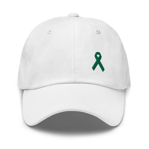 Liver Cancer & Gallbladder Cancer Awareness Dad Hat with Green Ribbon - White