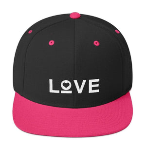 Love Snapback Hat with Flat Brim - One-size / Black/ Neon Pink - Hats