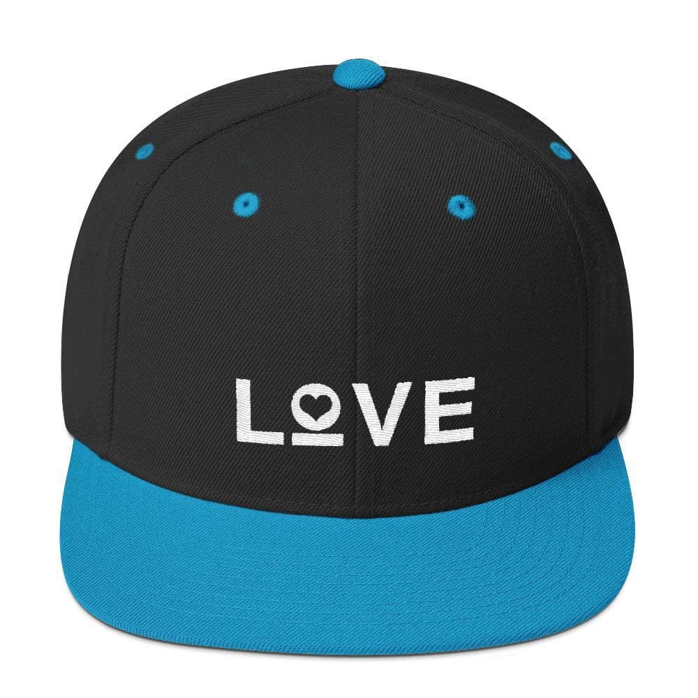 Love Snapback Hat with Flat Brim - One-size / Black/ Teal - Hats