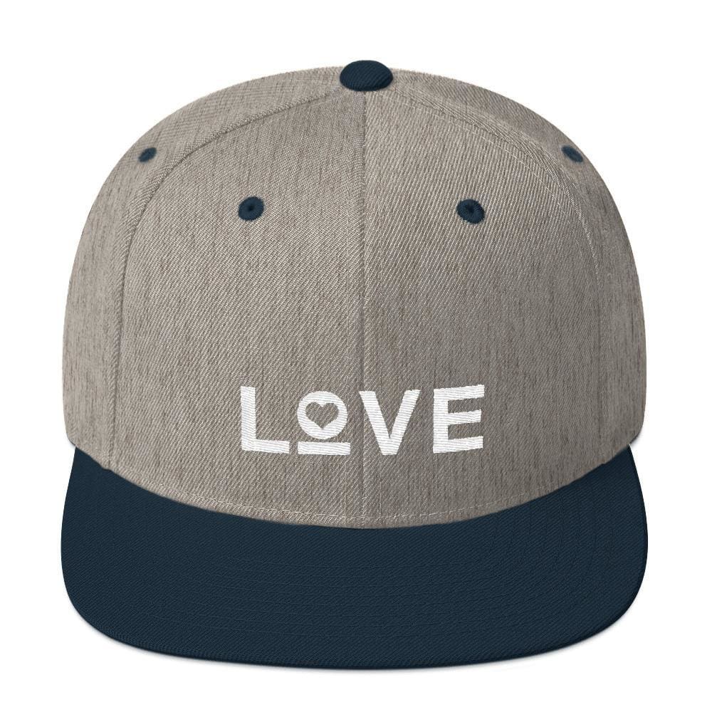 Love Snapback Hat with Flat Brim - One-size / Heather Grey/ Navy - Hats