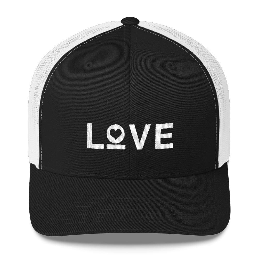 Love Snapback Trucker Hat Embroidered in White Thread - One-size / Black/ White - Hats