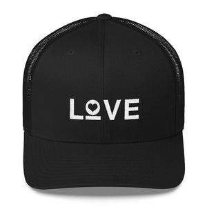 Love Snapback Trucker Hat Embroidered in White Thread - One-size / Black - Hats