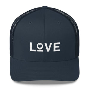 Love Snapback Trucker Hat Embroidered in White Thread - One-size / Navy - Hats