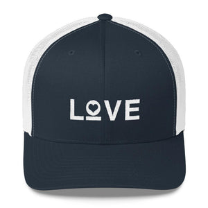 Love Snapback Trucker Hat Embroidered in White Thread - One-size / Navy/ White - Hats