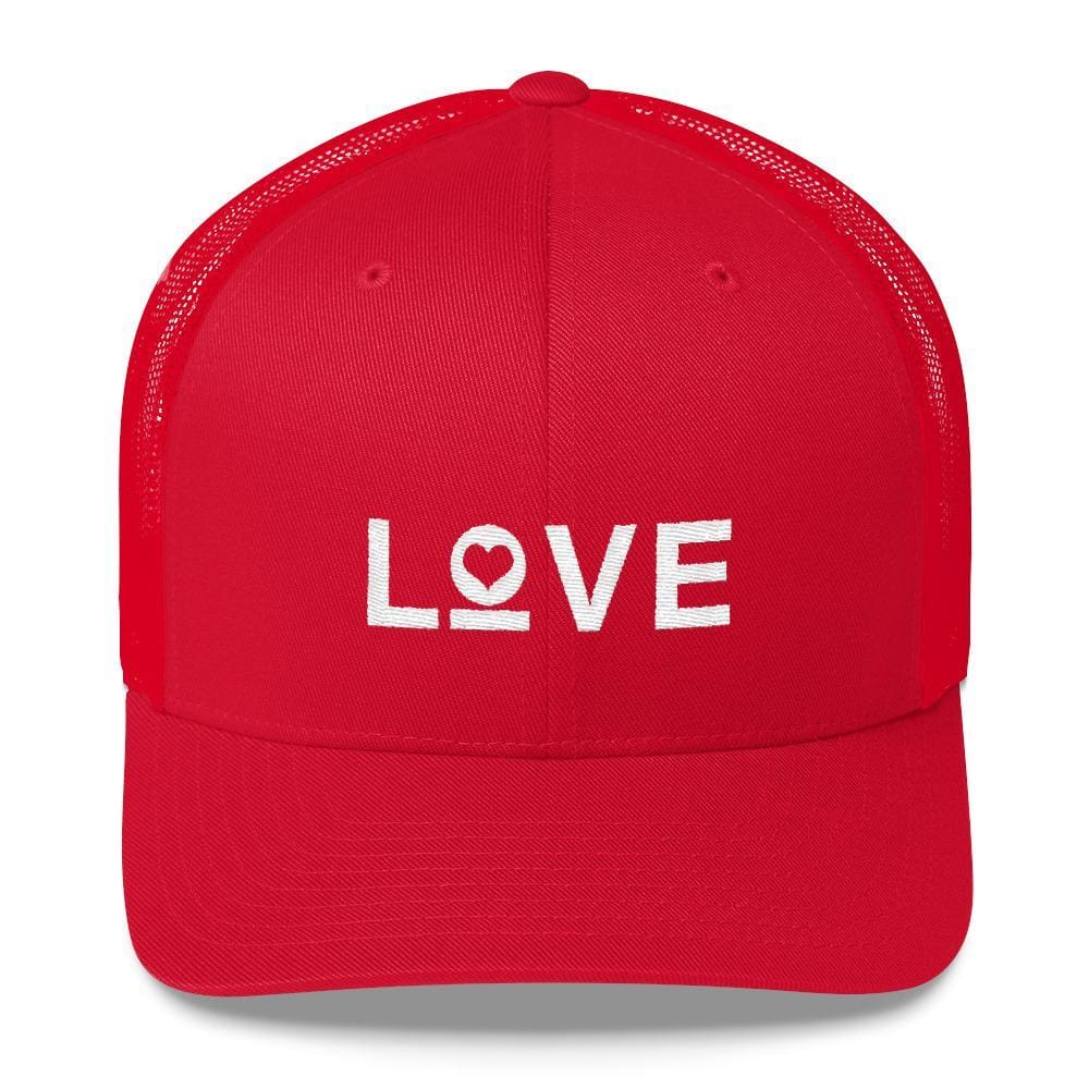 Love Snapback Trucker Hat Embroidered in White Thread - One-size / Red - Hats
