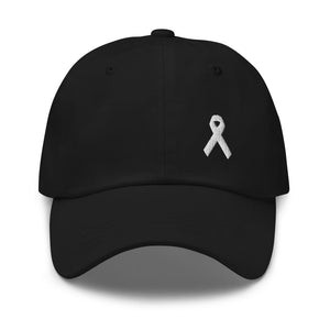 Lung Cancer Awareness White Ribbon Dad Hat - Black