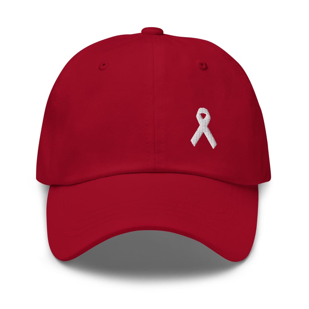 Lung Cancer Awareness White Ribbon Dad Hat - Cranberry