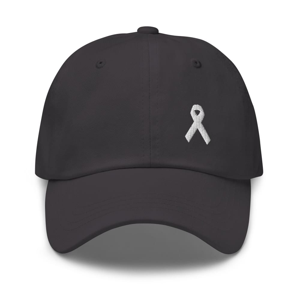 
            
                Load image into Gallery viewer, Lung Cancer Awareness White Ribbon Dad Hat - Dark Grey
            
        