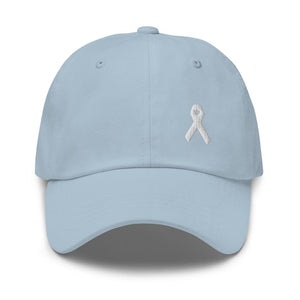 Lung Cancer Awareness White Ribbon Dad Hat - Light Blue