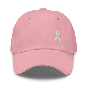 Lung Cancer Awareness White Ribbon Dad Hat - Pink