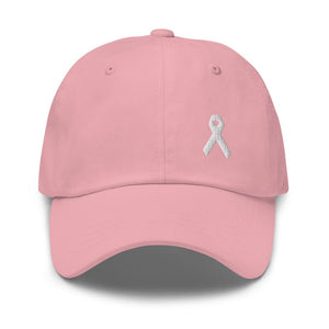 Lung Cancer Awareness White Ribbon Dad Hat - Pink