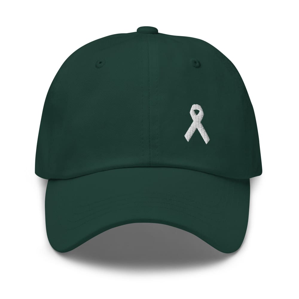 
            
                Load image into Gallery viewer, Lung Cancer Awareness White Ribbon Dad Hat - Spruce
            
        