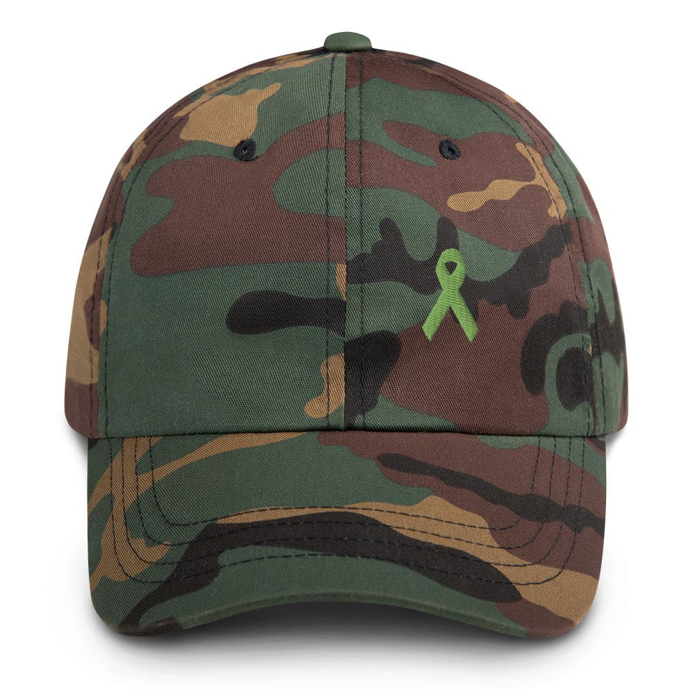 Lymphoma Awareness Adjustable Hat with Green Ribbon - Green Camo