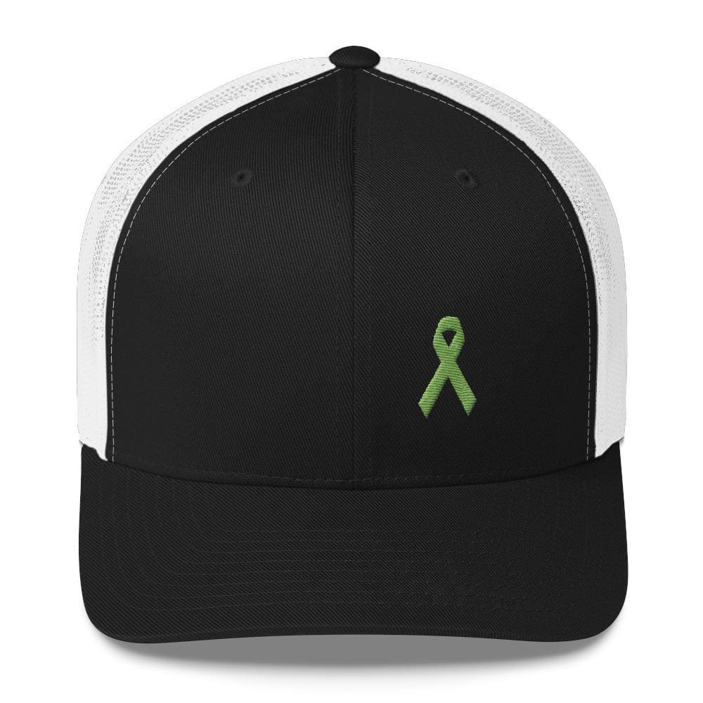 Lymphoma Awareness Snapback Trucker Hat with Green Ribbon - One-size / Black/White - Hats