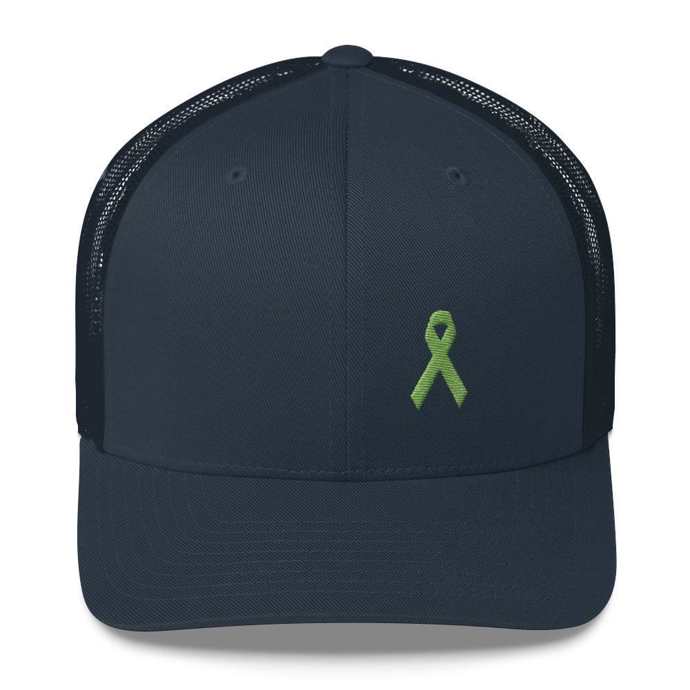 
            
                Load image into Gallery viewer, Lymphoma Awareness Snapback Trucker Hat with Green Ribbon - One-size / Navy - Hats
            
        