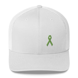 Lymphoma Awareness Snapback Trucker Hat with Green Ribbon - One-size / White - Hats