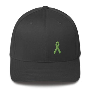 Lymphoma Awareness Twill Flexfit Fitted Hat With Green Ribbon - S/m / Dark Grey - Hats