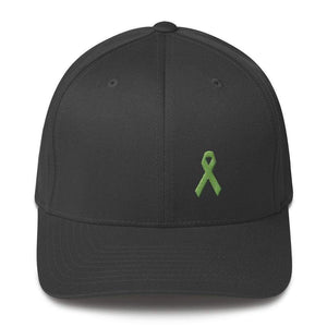 Lymphoma Awareness Twill Flexfit Fitted Hat With Green Ribbon - S/m / Dark Grey - Hats