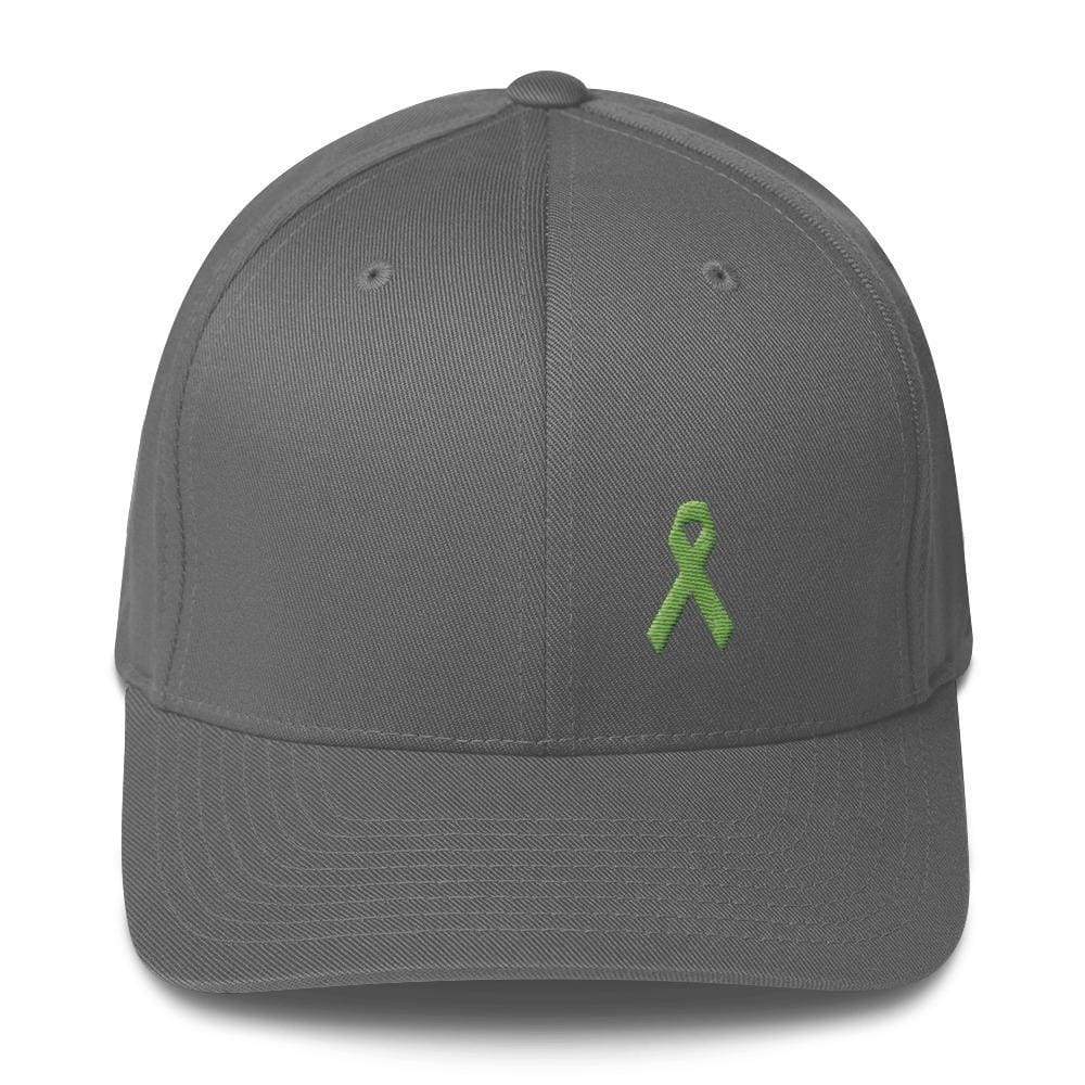 Lymphoma Awareness Twill Flexfit Fitted Hat With Green Ribbon - S/m / Grey - Hats