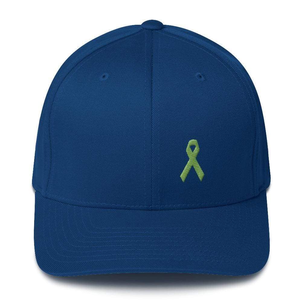 
            
                Load image into Gallery viewer, Lymphoma Awareness Twill Flexfit Fitted Hat With Green Ribbon - S/m / Royal Blue - Hats
            
        