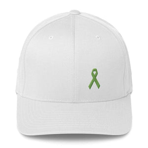 
            
                Load image into Gallery viewer, Lymphoma Awareness Twill Flexfit Fitted Hat With Green Ribbon - S/m / White - Hats
            
        