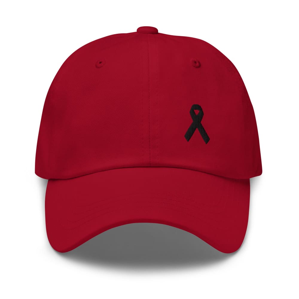 Melanoma and Skin Cancer Awareness Dad Hat with Black Ribbon - Cranberry