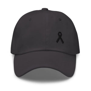 
            
                Load image into Gallery viewer, Melanoma and Skin Cancer Awareness Dad Hat with Black Ribbon - Dark Grey
            
        
