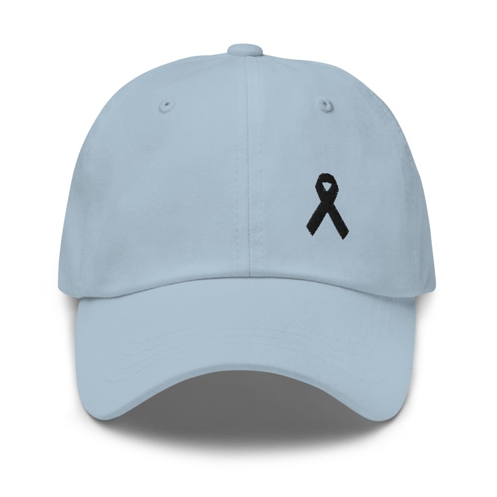 Melanoma and Skin Cancer Awareness Dad Hat with Black Ribbon - Light Blue