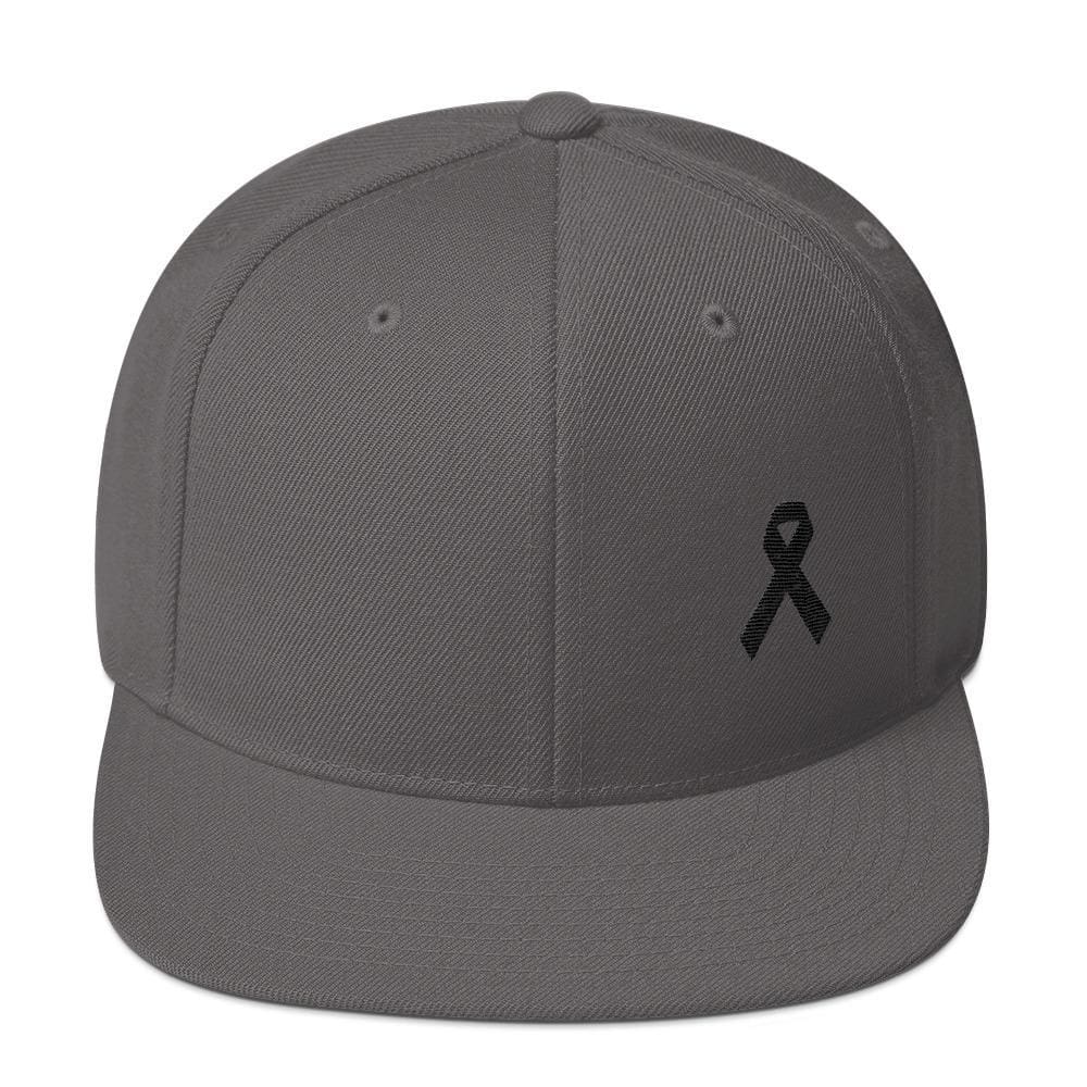 Melanoma and Skin Cancer Awareness Flat Brim Snapback Hat with Black Ribbon - One-size / Dark Grey - Hats