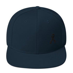 Melanoma and Skin Cancer Awareness Flat Brim Snapback Hat with Black Ribbon - One-size / Dark Navy - Hats