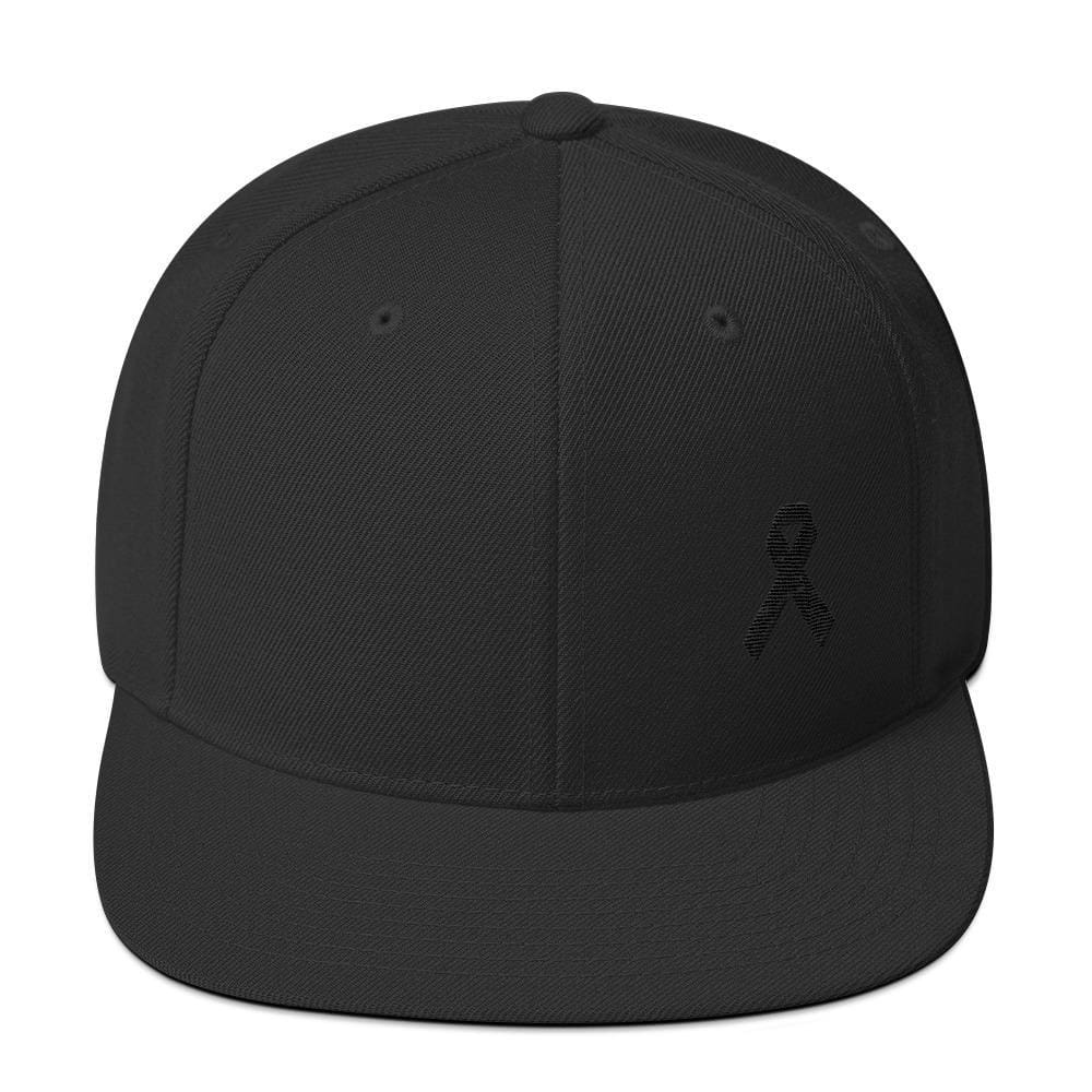 Melanoma and Skin Cancer Awareness Flat Brim Snapback Hat with Black Ribbon - One-size / Black - Hats