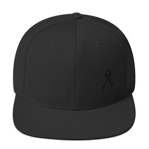Melanoma and Skin Cancer Awareness Flat Brim Snapback Hat with Black Ribbon - One-size / Black - Hats