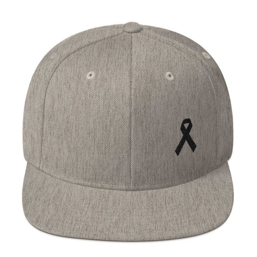 Melanoma and Skin Cancer Awareness Flat Brim Snapback Hat with Black Ribbon - One-size / Heather Grey - Hats