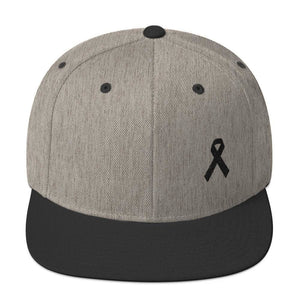 Melanoma and Skin Cancer Awareness Flat Brim Snapback Hat with Black Ribbon - One-size / Heather/Black - Hats