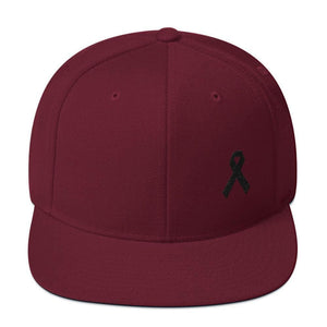 Melanoma and Skin Cancer Awareness Flat Brim Snapback Hat with Black Ribbon - One-size / Maroon - Hats