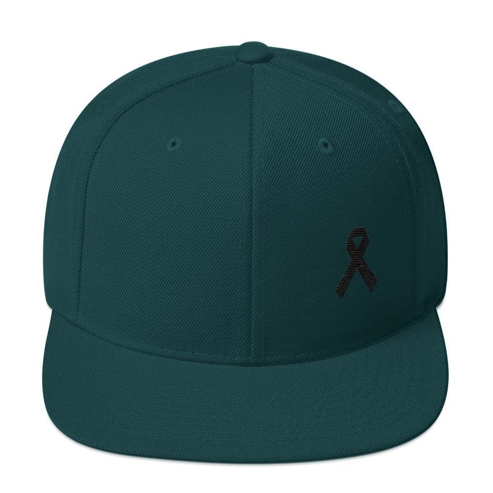 Melanoma and Skin Cancer Awareness Flat Brim Snapback Hat with Black Ribbon - One-size / Spruce - Hats