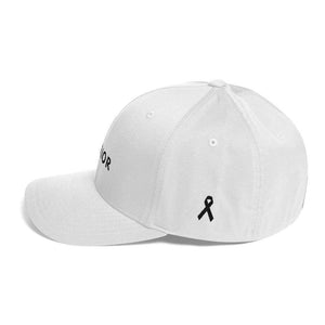 Melanoma And Skin Cancer Awareness Twill Flexfit Fitted Hat - Warrior & Black Ribbon - Hats