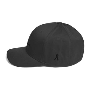 
            
                Load image into Gallery viewer, Melanoma And Skin Cancer Awareness Twill Flexfit Fitted Hat - Warrior &amp;amp; Black Ribbon - Hats
            
        