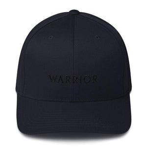 Melanoma And Skin Cancer Awareness Twill Flexfit Fitted Hat - Warrior & Black Ribbon - S/m / Dark Navy - Hats