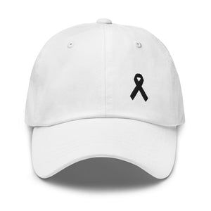 Melanoma & Skin Cancer Awareness Dad Hat with Black Ribbon - White
