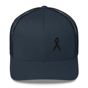 Melanoma & Skin Cancer Awareness Snapback Trucker Hat with Black Ribbon - One-size / Navy - Hats